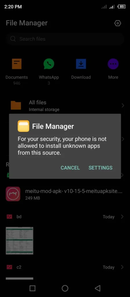 Granting permission to file manager